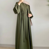 Pleated Ice-Silk Abaya 3-Piece Set